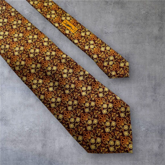 YVES SAINT LAURENT Tie Made in Italy Geometric 100% Silk YSL Tie Necktie Floral - Picture 5 of 8